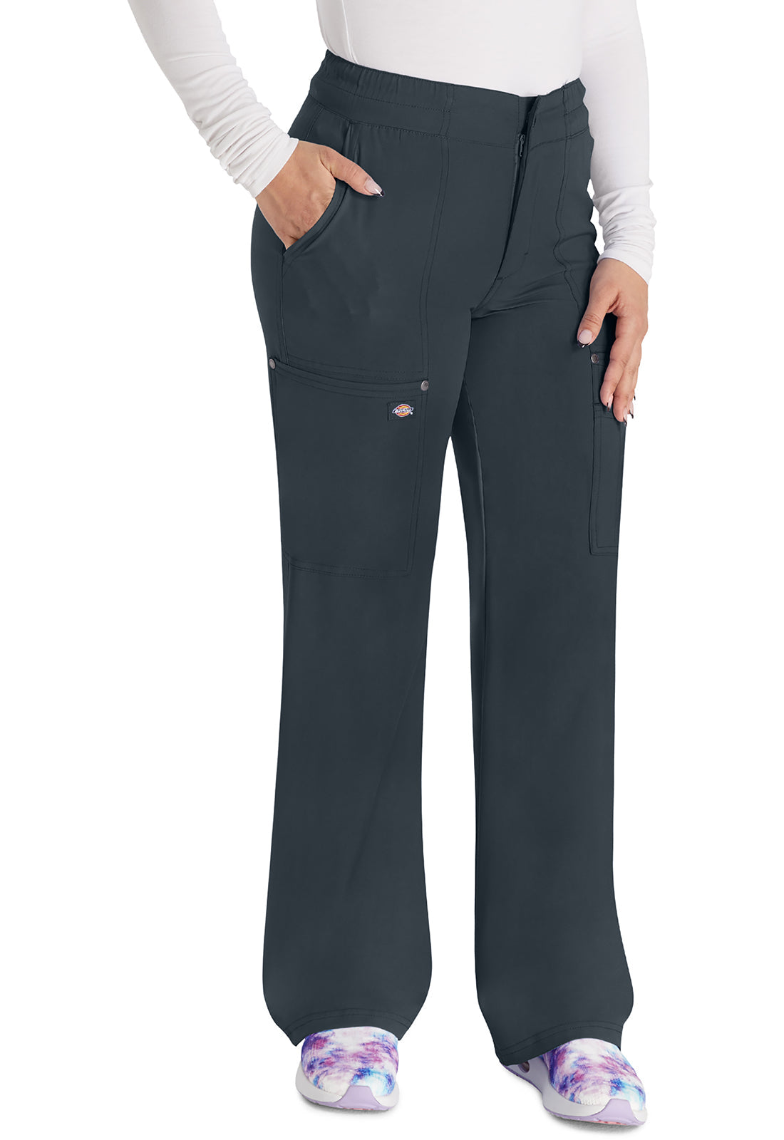 Women's Mid Rise Zip Fly Wide Leg Cargo Pant - Pewter